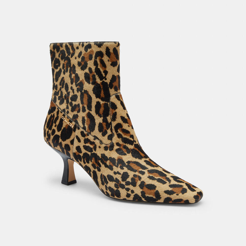 Coach Outlet Kitten Heel Bootie Shoes With Leopard Print